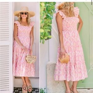 NWT Sail to Sable x Palm Beach Lately Pink chinoiserie print midi dress M